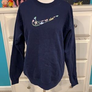 Floral Embroidered Nike Symbol Crewneck